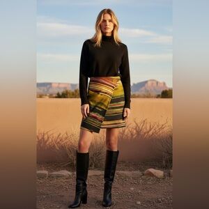 Etcetera Nomad Multicolored Wool And Silk Mock Wrap Skirt Size 4